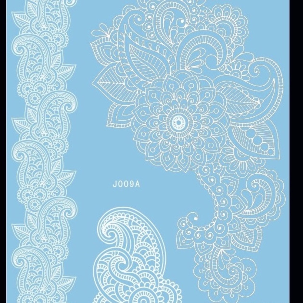 White Lace Bridal Henna Design Temporary Tattoos